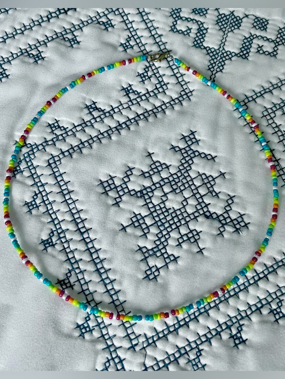 Colorful Seed Bead Necklace - Rainbow Multi-Color